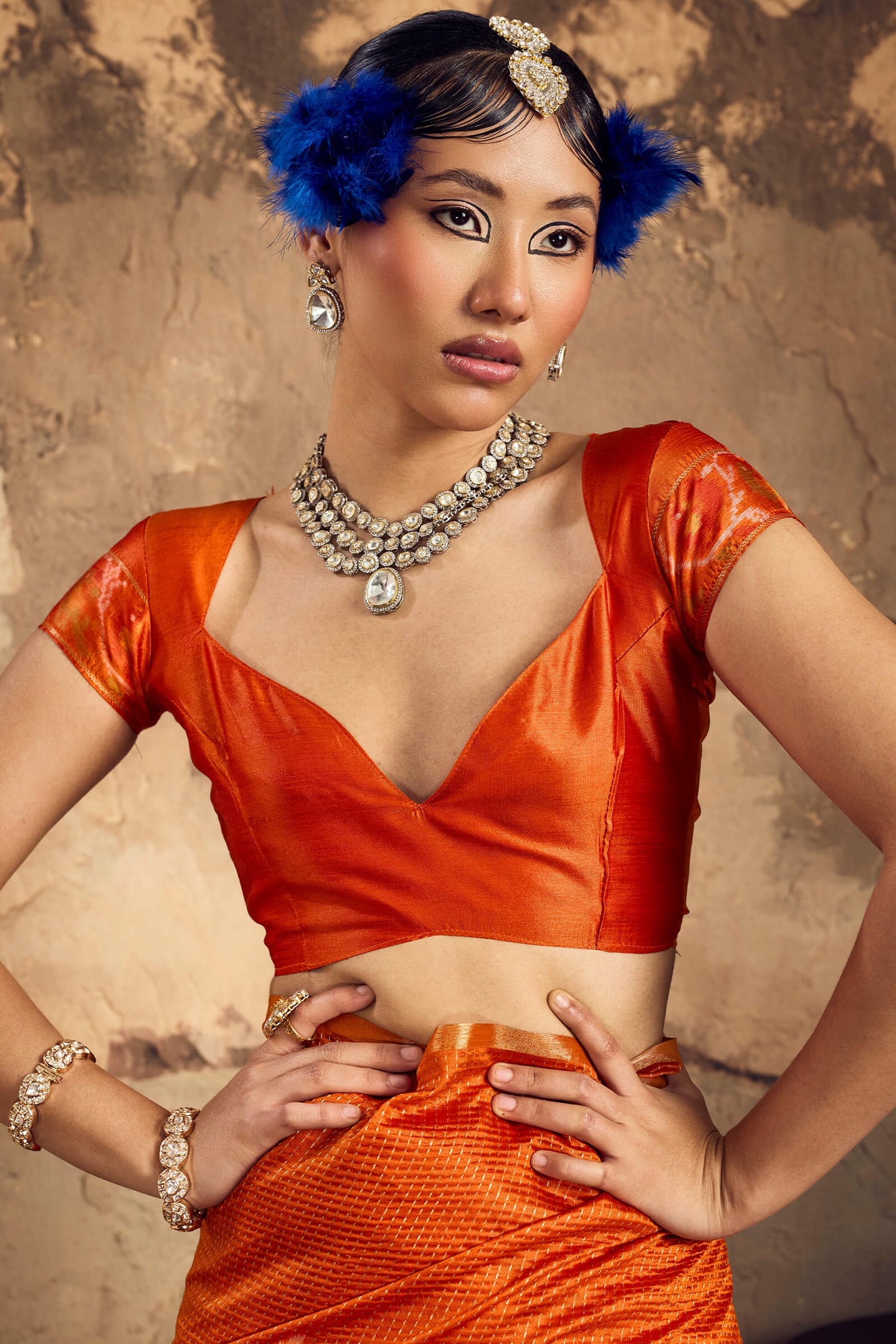 Exceptional Orange Banarasi Handloom Silk Saree With Traditional Blouse Piece