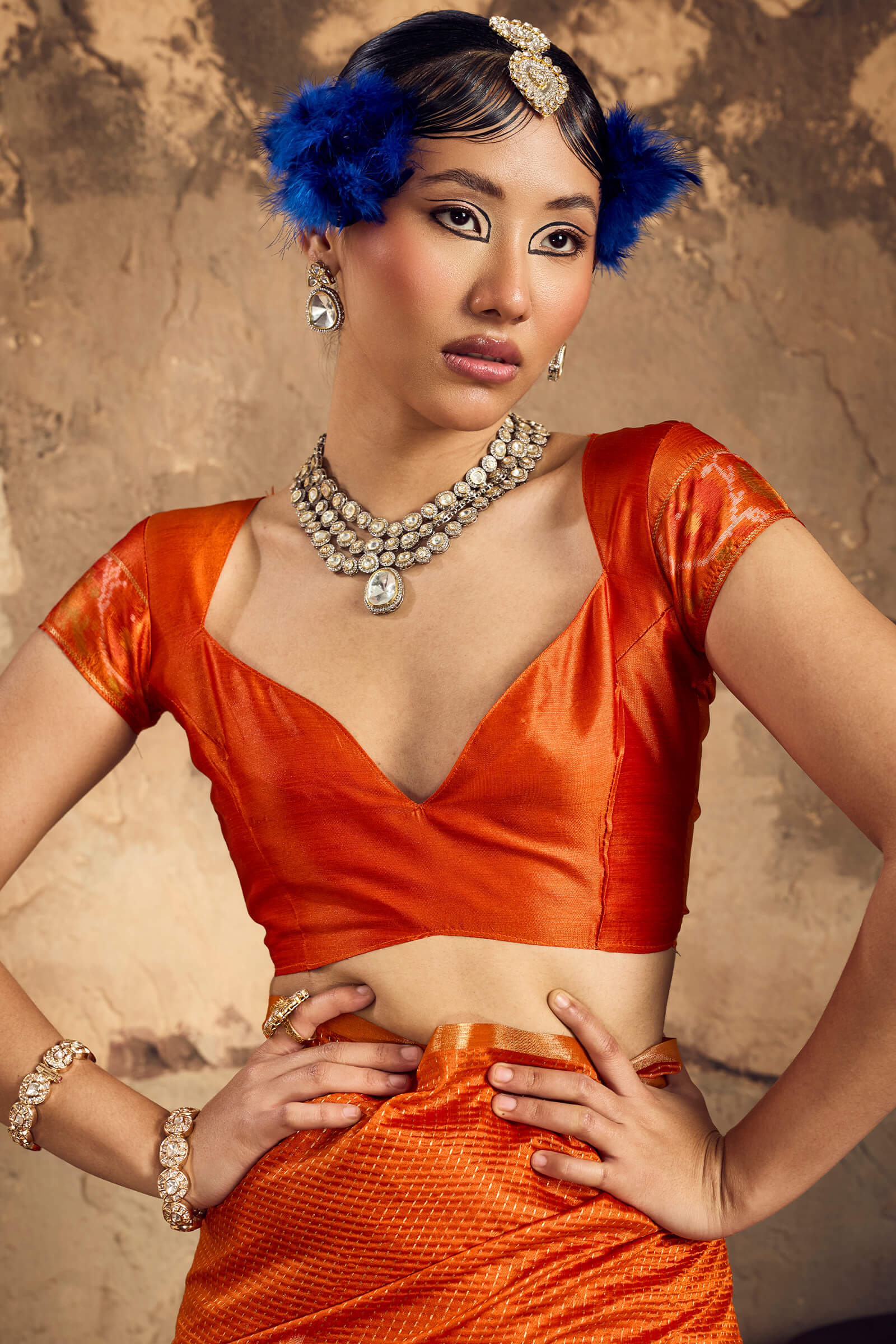 Exceptional Orange Banarasi Handloom Silk Saree With Traditional Blouse Piece
