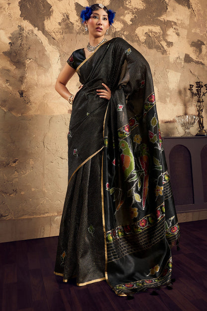 Epiphany Black Banarasi Handloom Silk Saree With Profuse Blouse Piece