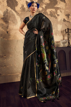 Epiphany Black Banarasi Handloom Silk Saree With Profuse Blouse Piece