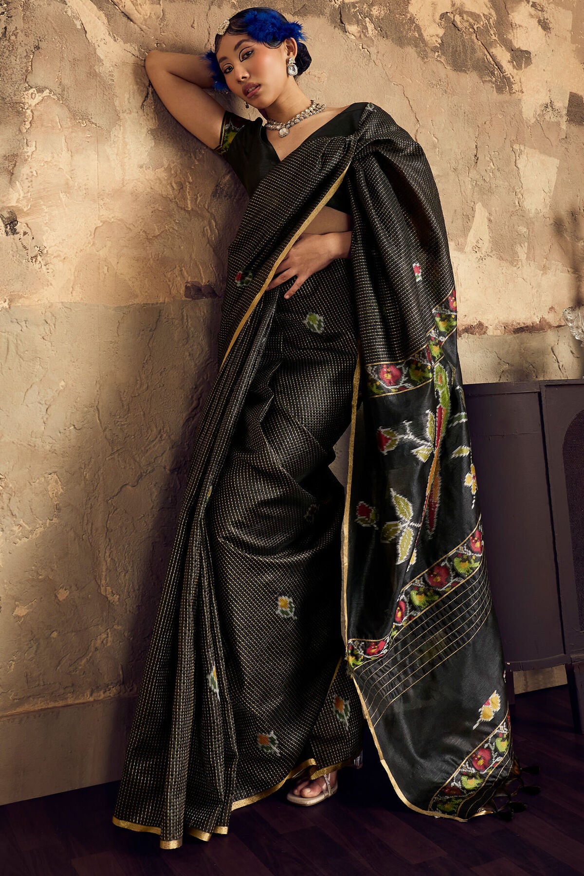 Epiphany Black Banarasi Handloom Silk Saree With Profuse Blouse Piece