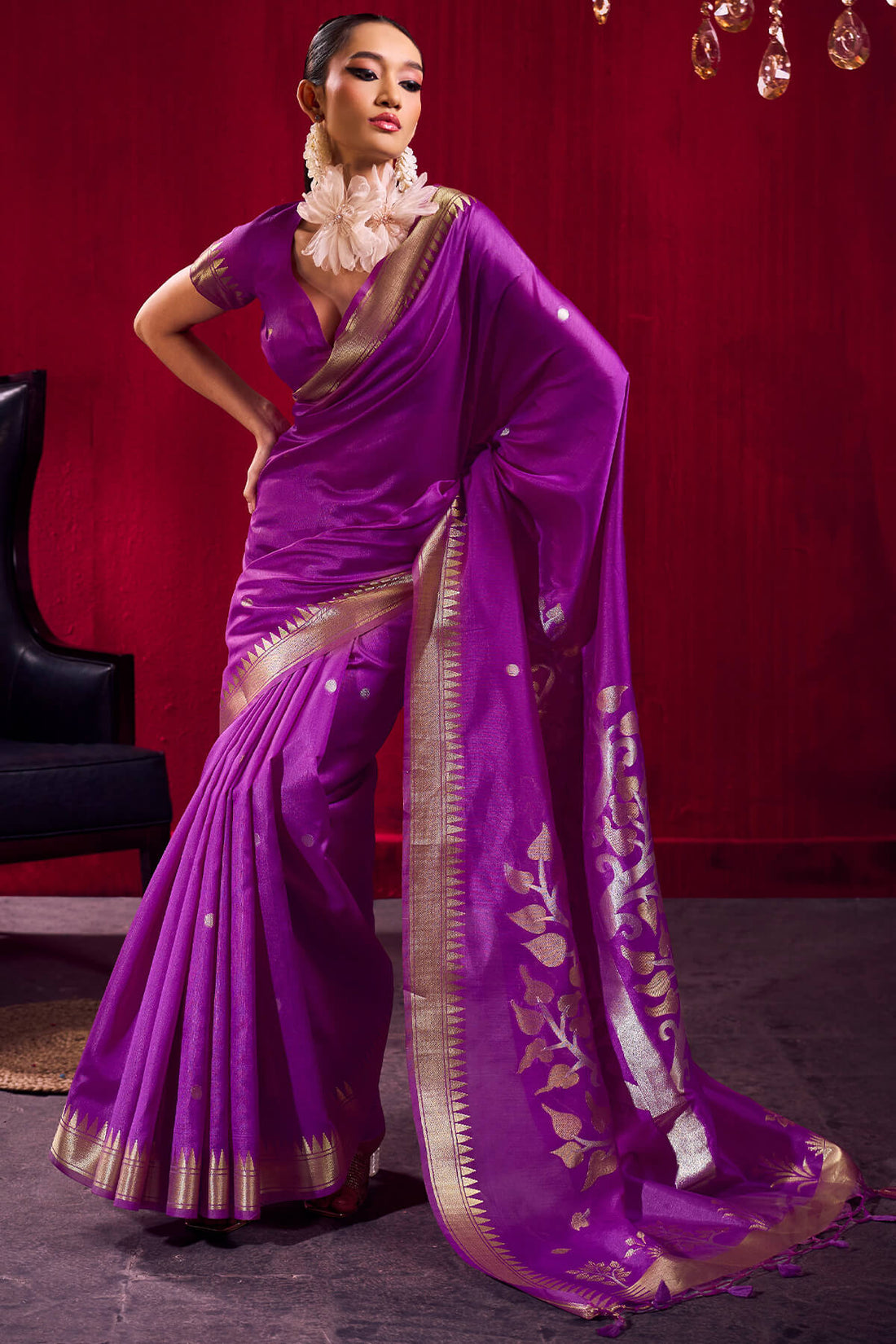 Mellifluous Purple Banarasi Satin Silk Saree With Prominent Blouse