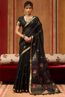 Petrichor Black Pure Munga Cotton Saree With Most Flattering Blouse Piece