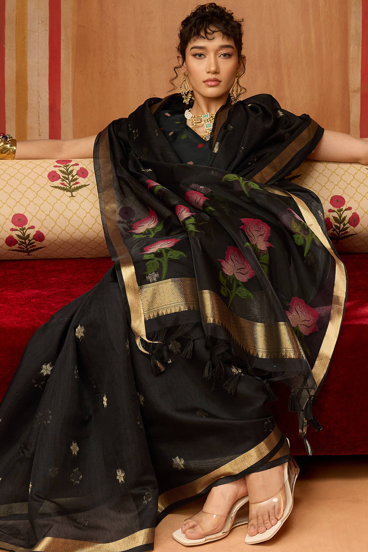 Petrichor Black Pure Munga Cotton Saree With Most Flattering Blouse Piece