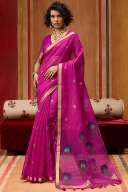 Supernal Magenta Pure Munga Cotton Saree With Conflate Blouse Piece