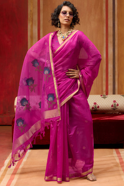 Supernal Magenta Pure Munga Cotton Saree With Conflate Blouse Piece