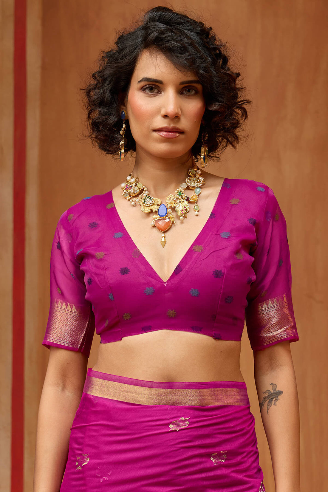 Supernal Magenta Pure Munga Cotton Saree With Conflate Blouse Piece