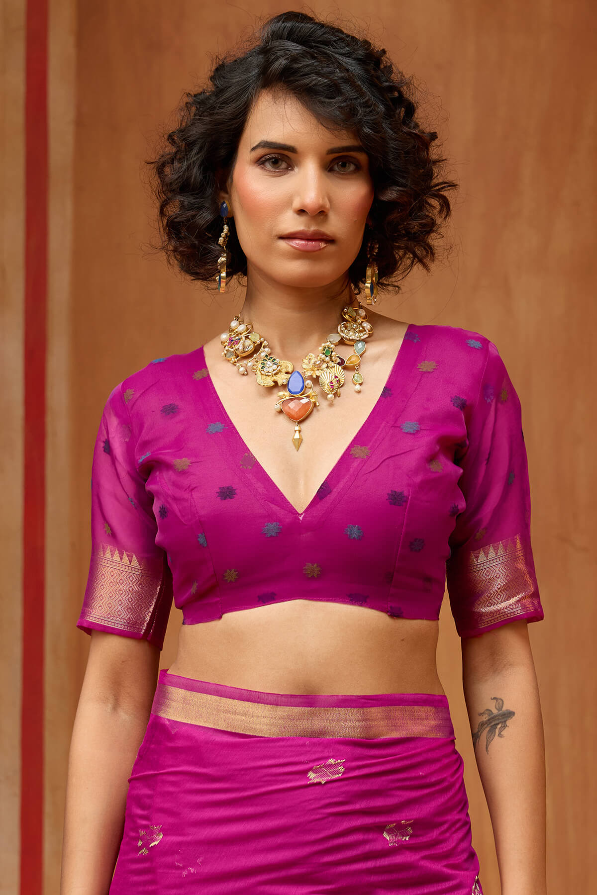Supernal Magenta Pure Munga Cotton Saree With Conflate Blouse Piece