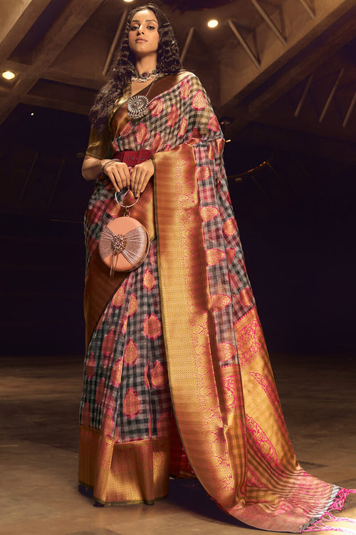 Load image into Gallery viewer, Radiant Grey and Pink Soft Banarasi Silk Saree With Impressive Blouse
