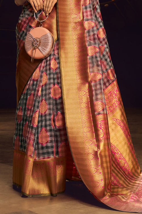 Load image into Gallery viewer, Radiant Grey and Pink Soft Banarasi Silk Saree With Impressive Blouse
