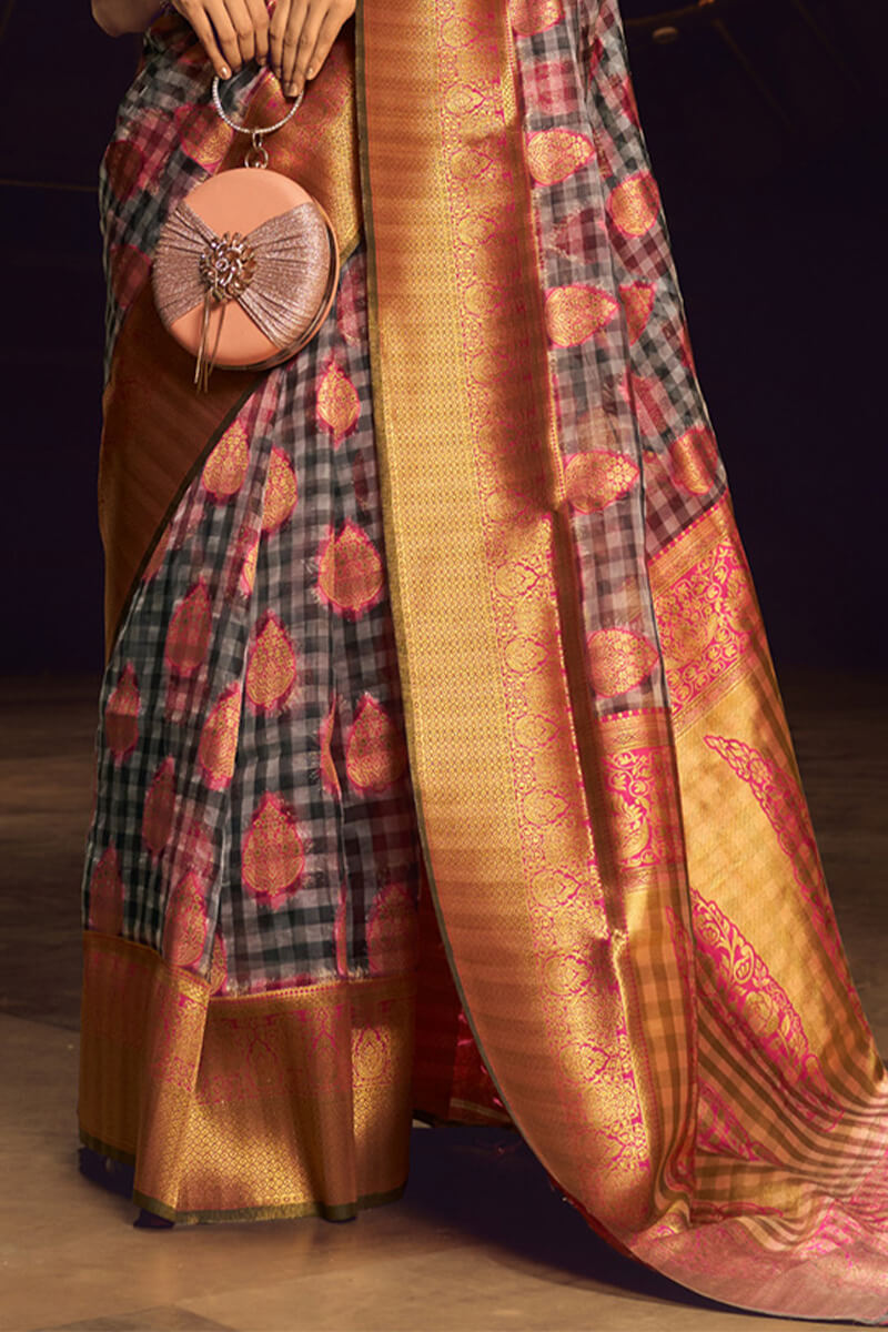 Radiant Grey and Pink Soft Banarasi Silk Saree With Impressive Blouse