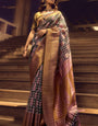 Prominent Grey and Lavender Soft Banarasi Silk Saree With Entrancing Blouse