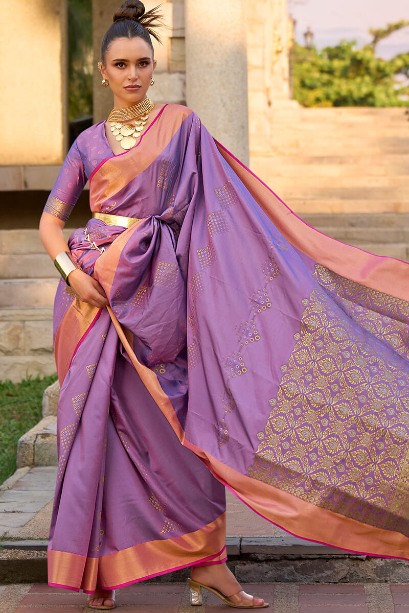 Vivacious Lavender Soft Banarasi Silk Saree With Scintillating Blouse