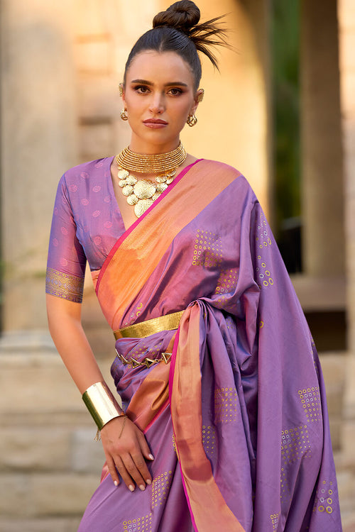 Load image into Gallery viewer, Vivacious Lavender Soft Banarasi Silk Saree With Scintillating Blouse
