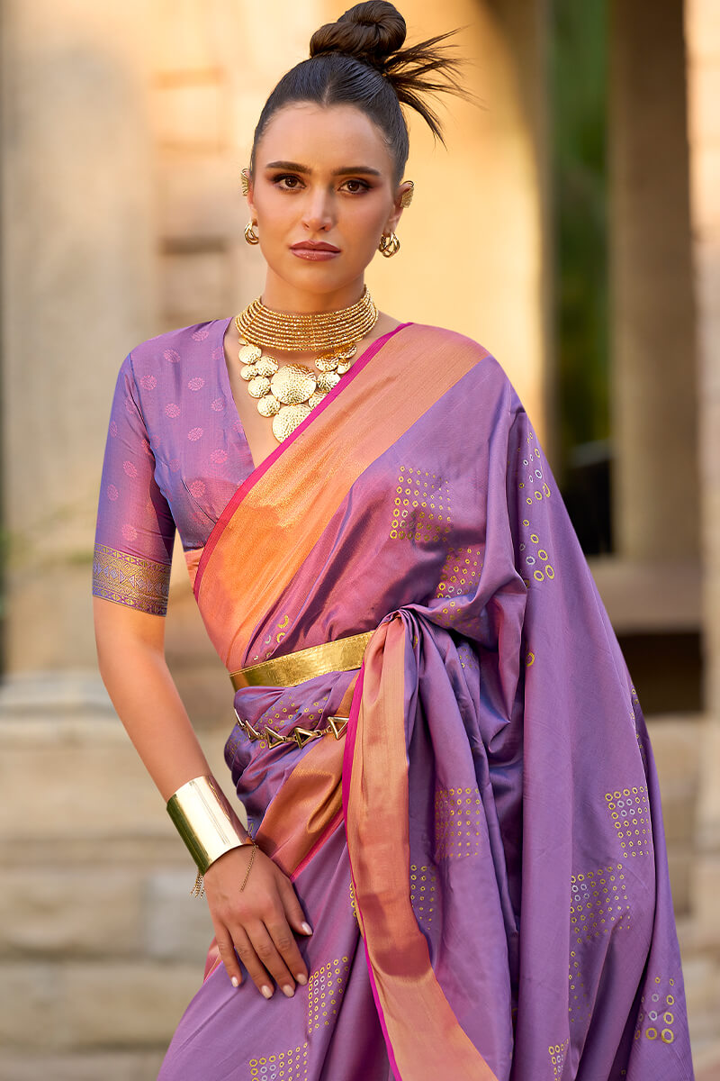 Vivacious Lavender Soft Banarasi Silk Saree With Scintillating Blouse