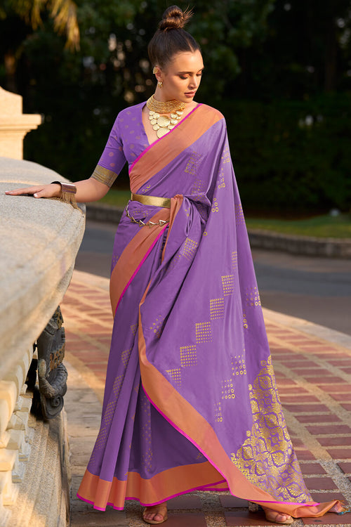 Load image into Gallery viewer, Vivacious Lavender Soft Banarasi Silk Saree With Scintillating Blouse
