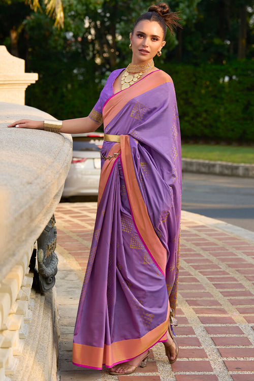 Load image into Gallery viewer, Vivacious Lavender Soft Banarasi Silk Saree With Scintillating Blouse
