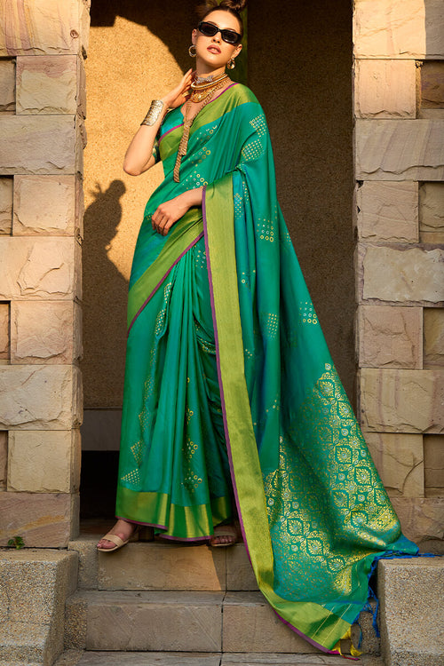 Load image into Gallery viewer, Opulent Green Soft Banarasi Silk Saree With Rhapsody Blouse
