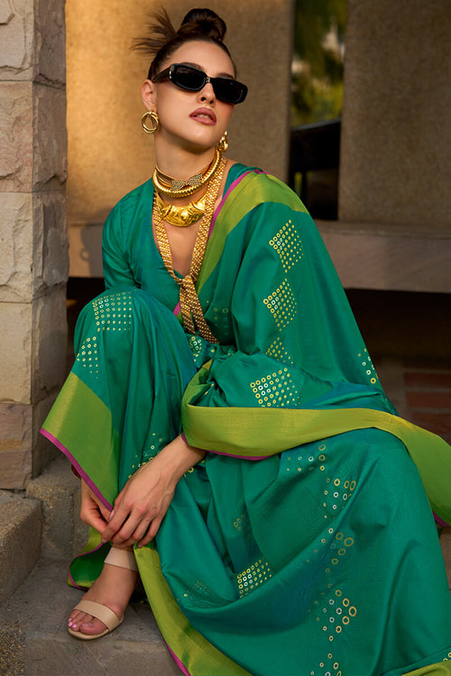 Load image into Gallery viewer, Opulent Green Soft Banarasi Silk Saree With Rhapsody Blouse
