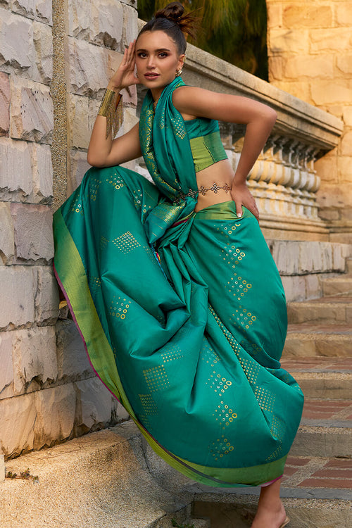 Load image into Gallery viewer, Quixotic Rama Soft Banarasi Silk Saree With Jubilant Blouse
