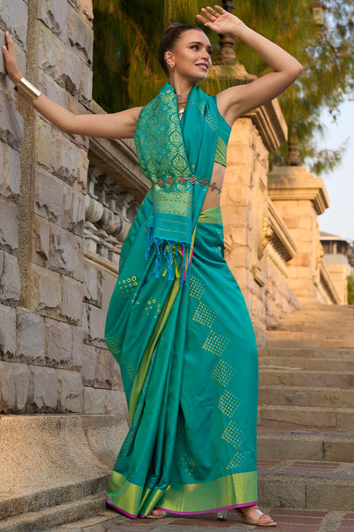 Load image into Gallery viewer, Quixotic Rama Soft Banarasi Silk Saree With Jubilant Blouse
