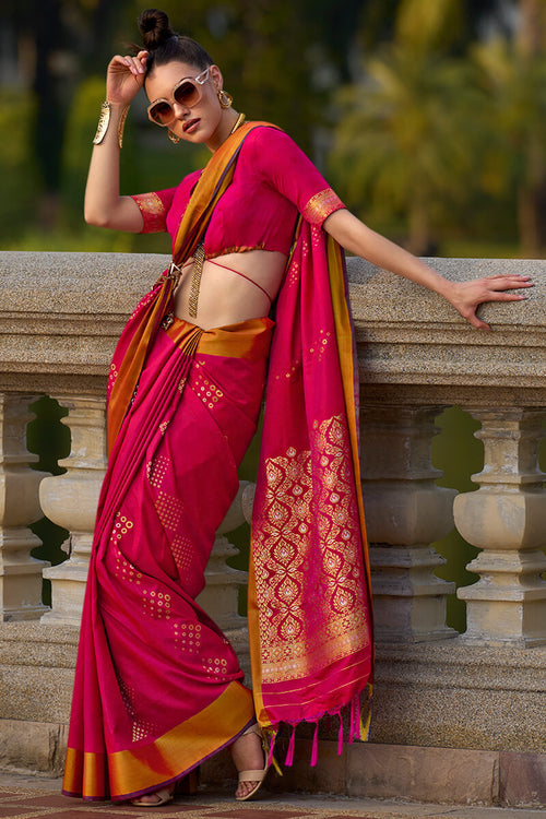 Load image into Gallery viewer, Elaborate Dark Pink Soft Banarasi Silk Saree With Ornate Blouse
