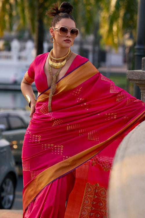 Load image into Gallery viewer, Elaborate Dark Pink Soft Banarasi Silk Saree With Ornate Blouse
