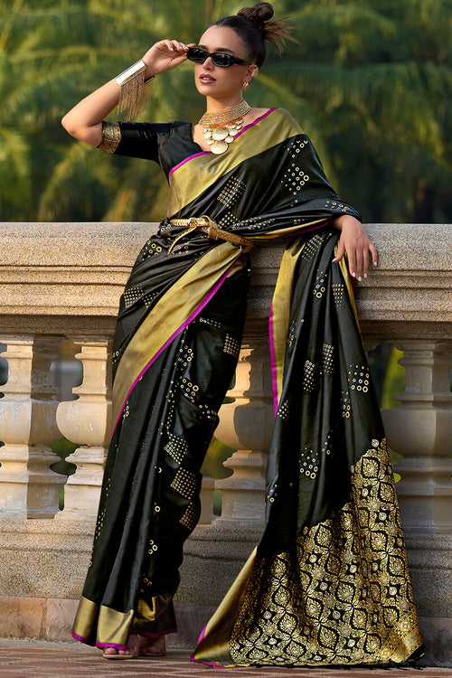 Load image into Gallery viewer, Resonant Black Soft Banarasi Silk Saree With Ineffable Blouse
