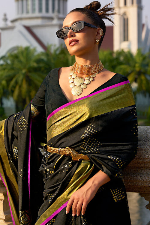 Load image into Gallery viewer, Resonant Black Soft Banarasi Silk Saree With Ineffable Blouse
