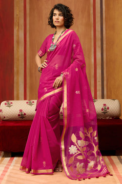 Evocative Dark Pink Pure Munga Cotton Silk Saree With Precious Blouse Piece
