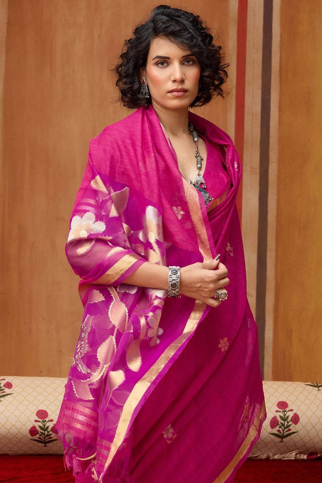 Evocative Dark Pink Pure Munga Cotton Silk Saree With Precious Blouse Piece