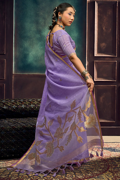 Artistic Lavender Pure Munga Cotton Silk Saree With Ebullience Blouse Piece