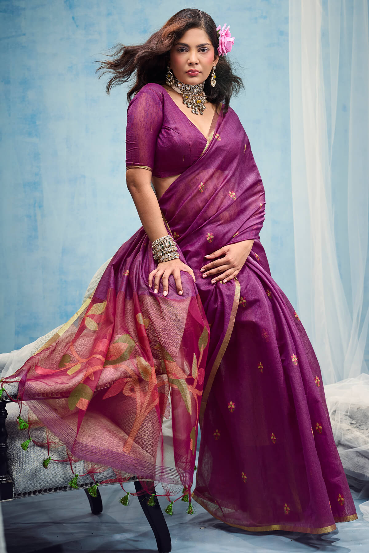 Seraglio Purple Pure Munga Cotton Silk Saree With Preferable Blouse Piece