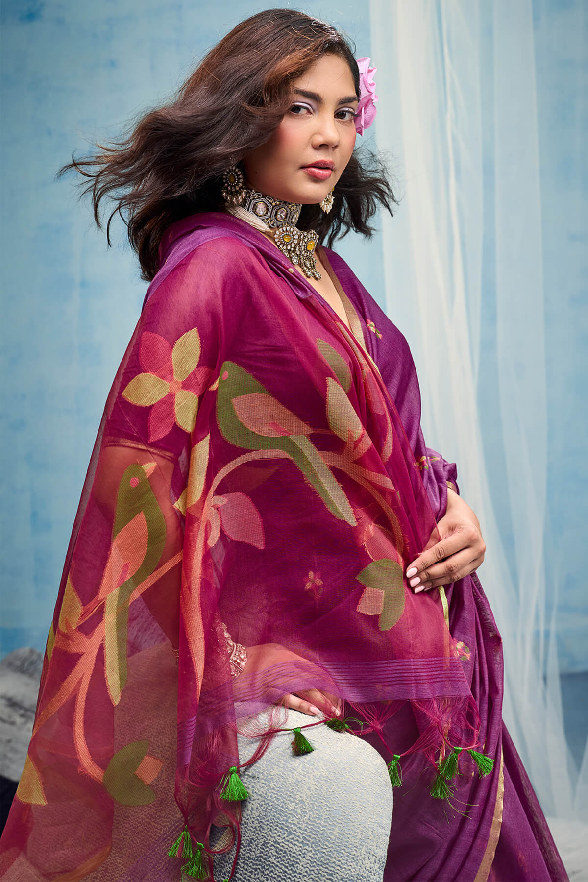 Seraglio Purple Pure Munga Cotton Silk Saree With Preferable Blouse Piece