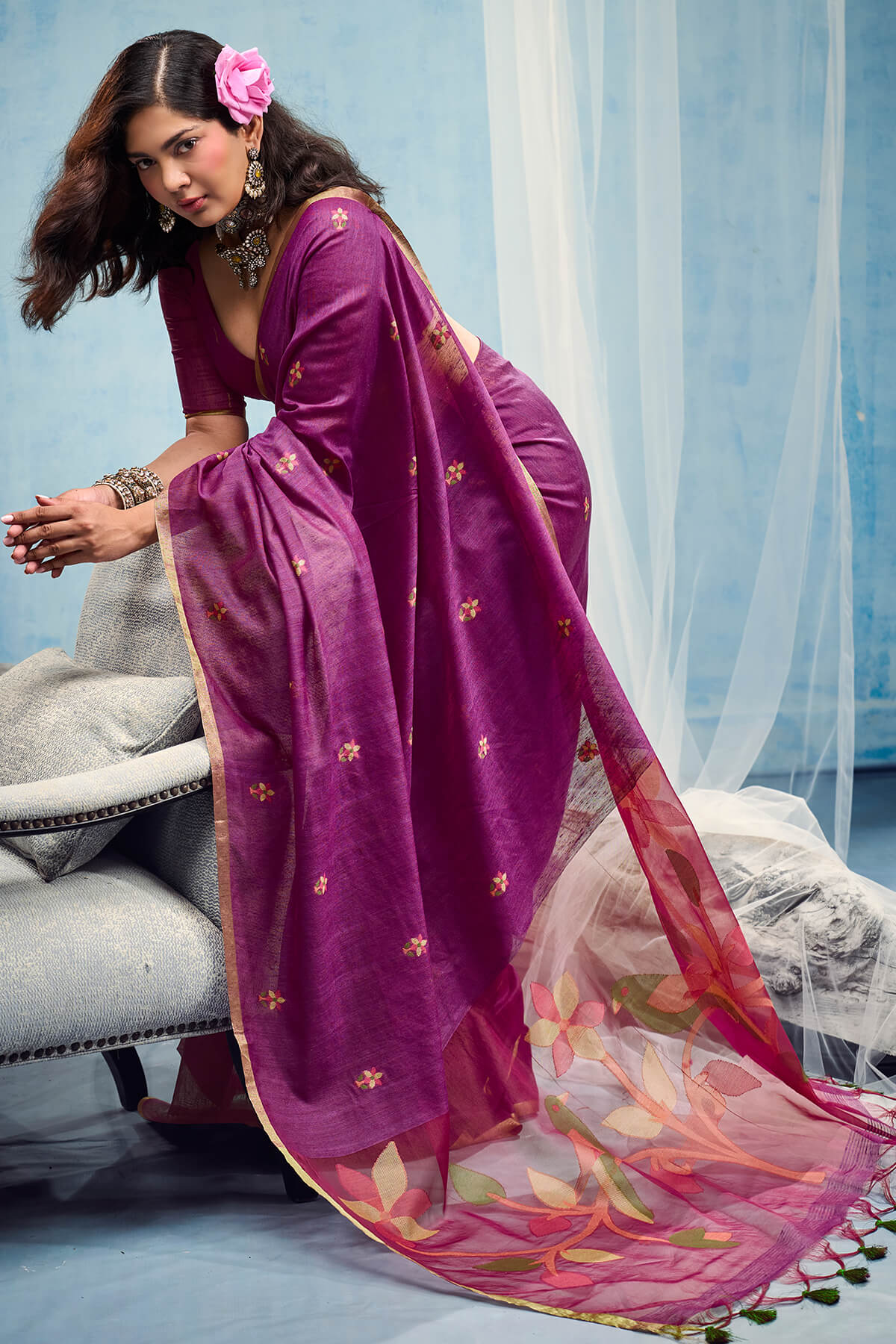 Seraglio Purple Pure Munga Cotton Silk Saree With Preferable Blouse Piece