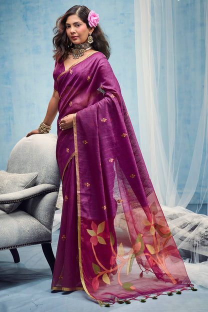 Seraglio Purple Pure Munga Cotton Silk Saree With Preferable Blouse Piece
