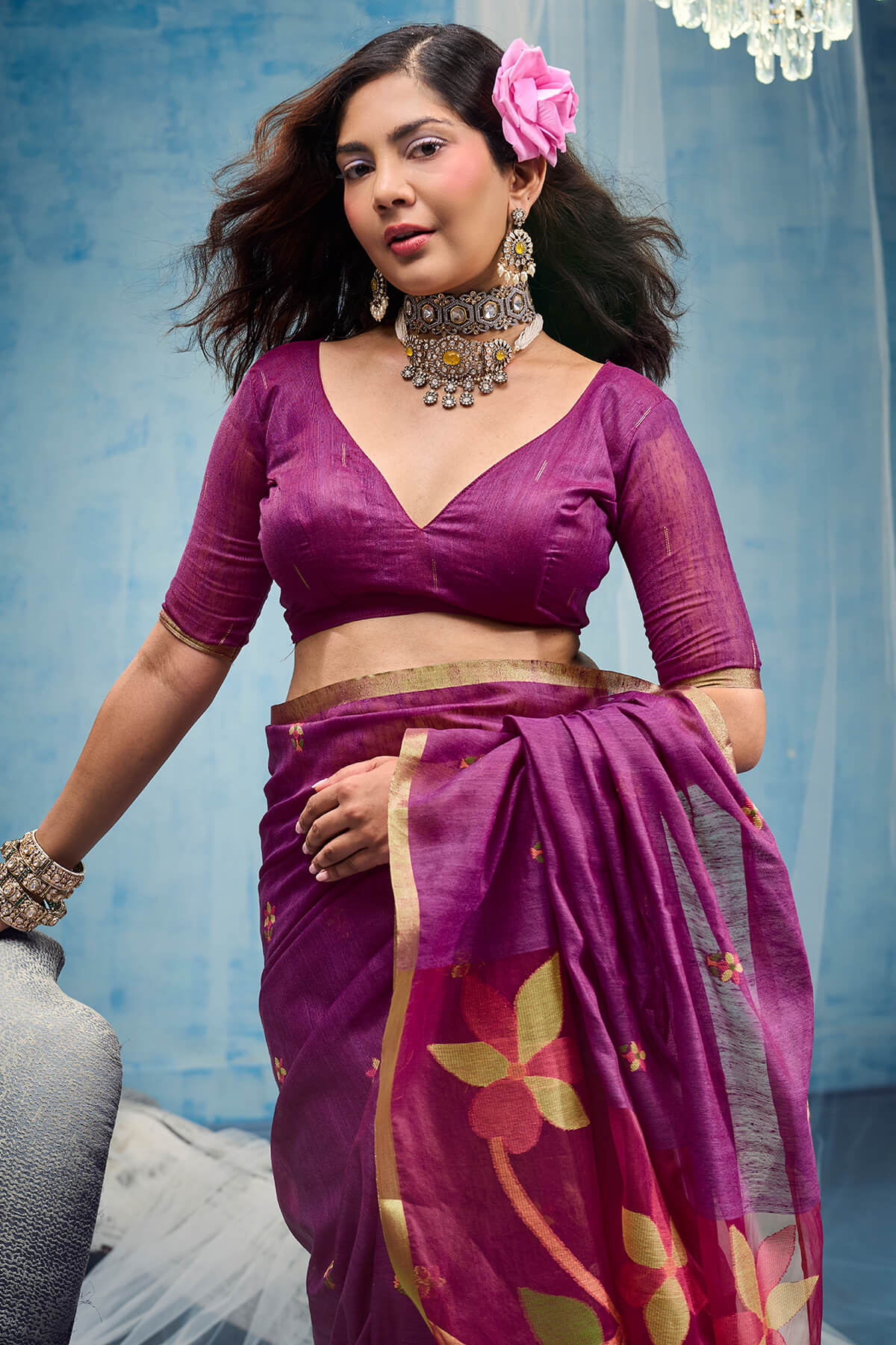 Seraglio Purple Pure Munga Cotton Silk Saree With Preferable Blouse Piece