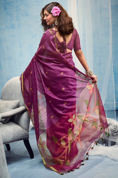 Seraglio Purple Pure Munga Cotton Silk Saree With Preferable Blouse Piece