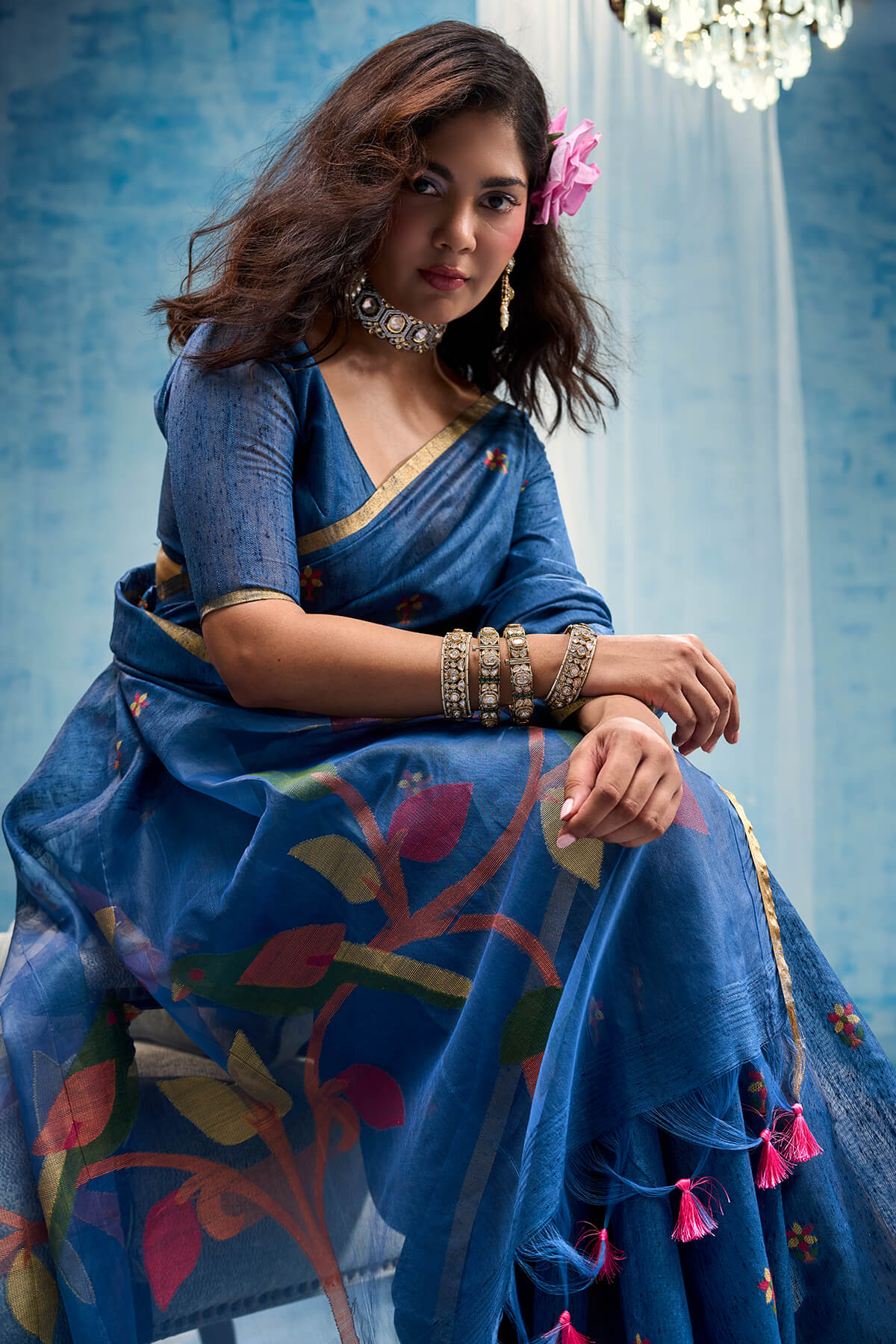 Incomparable Navy Blue Pure Munga Cotton Silk Saree With Super classy Blouse Piece
