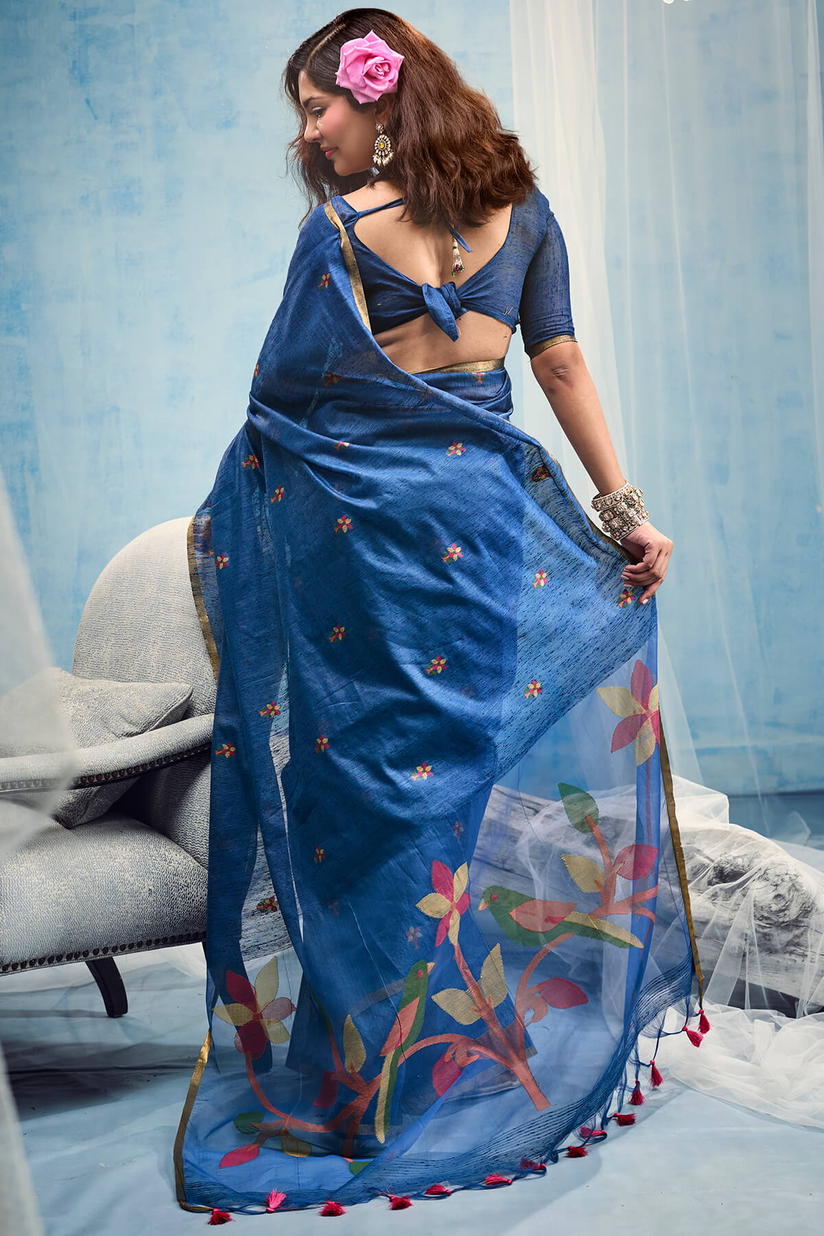 Incomparable Navy Blue Pure Munga Cotton Silk Saree With Super classy Blouse Piece