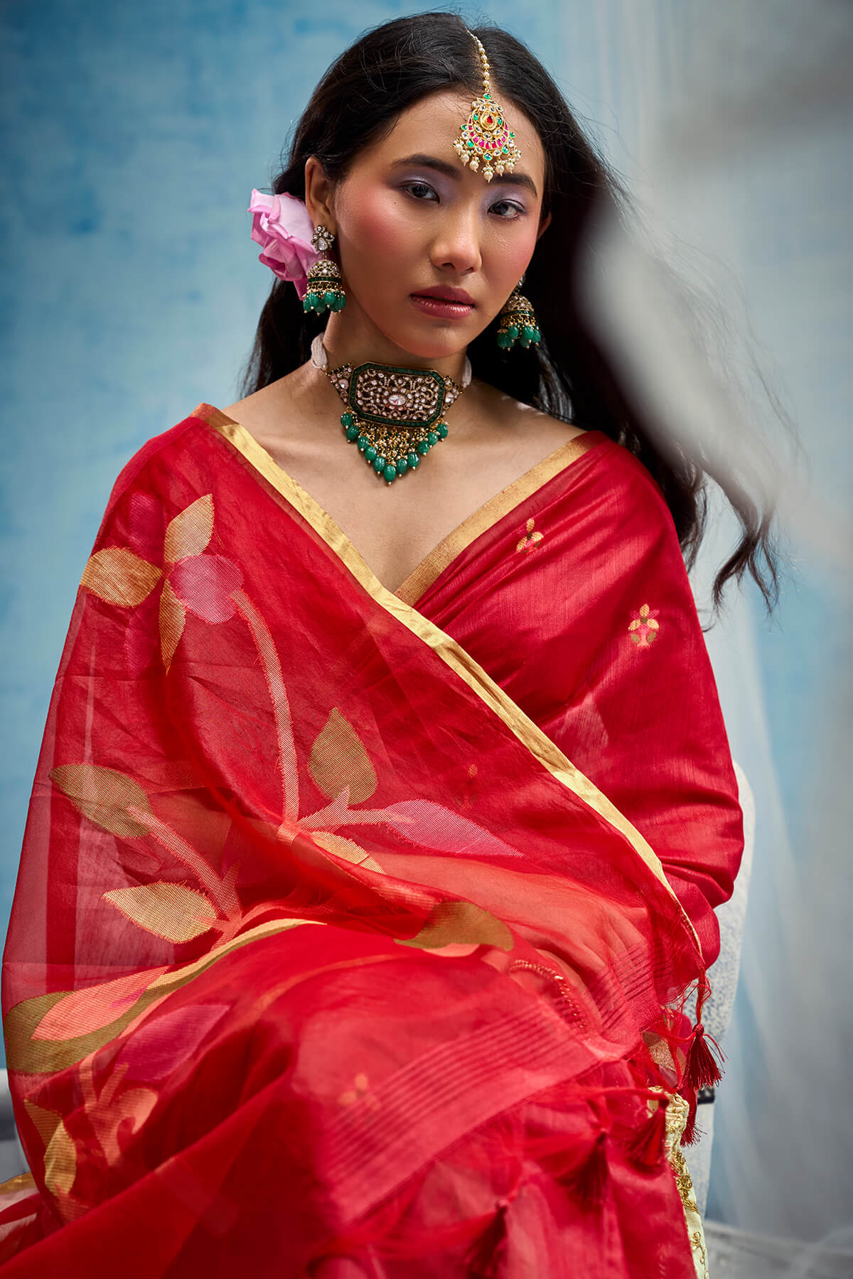 Ratatouille Red Pure Munga Cotton Silk Saree With Fantabulous Blouse Piece