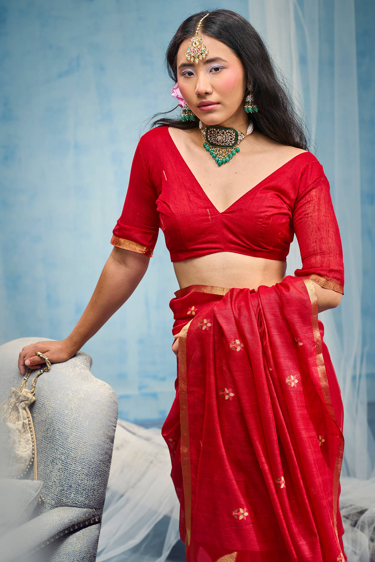 Ratatouille Red Pure Munga Cotton Silk Saree With Fantabulous Blouse Piece