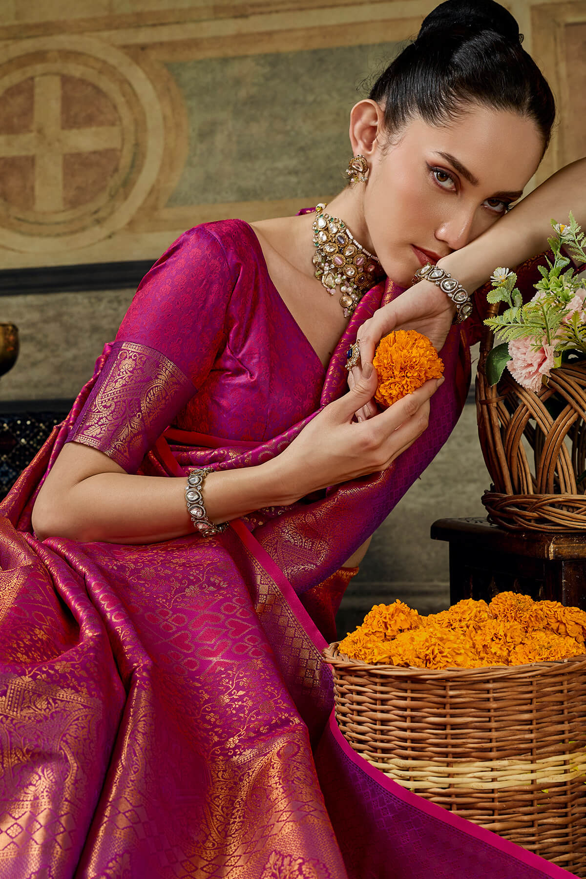 Intricate Purple Kanjivaram Silk Saree With Scrumptious Blouse Piece