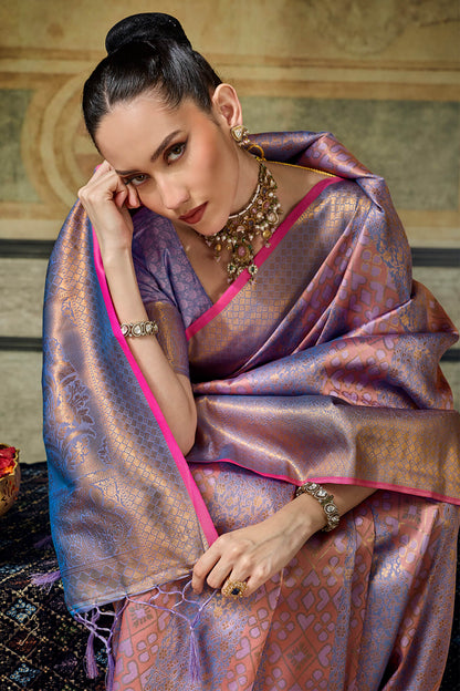Stunner Lavender Kanjivaram Silk Saree With Dalliance Blouse Piece