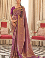 Denouement Purple Kanjivaram Silk Saree with Enchanting Blouse Piece