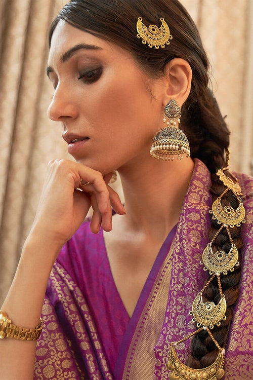 Load image into Gallery viewer, Denouement Purple Kanjivaram Silk Saree with Enchanting Blouse Piece
