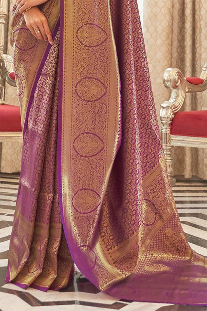 Denouement Purple Kanjivaram Silk Saree with Enchanting Blouse Piece