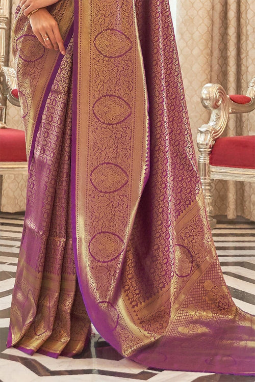 Load image into Gallery viewer, Denouement Purple Kanjivaram Silk Saree with Enchanting Blouse Piece
