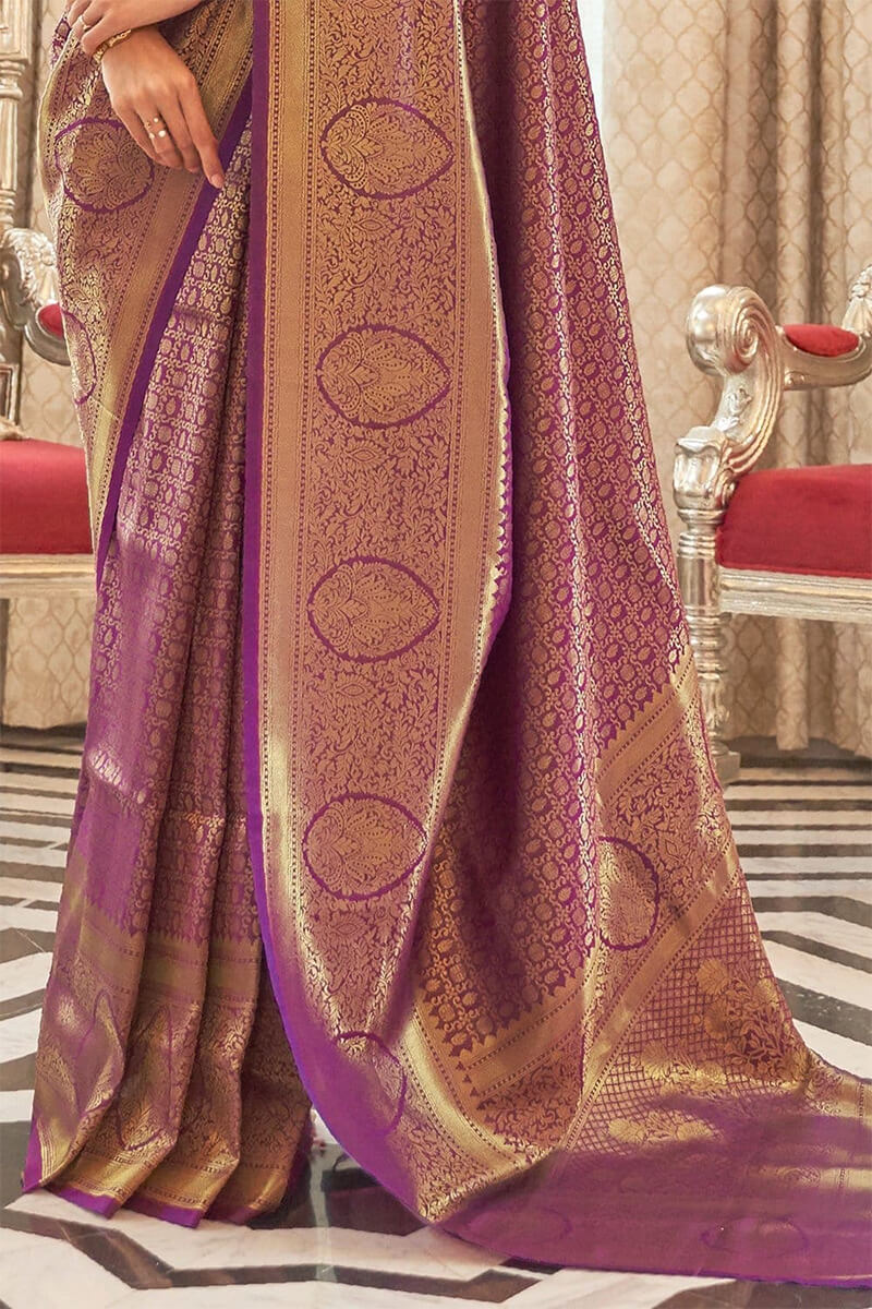 Denouement Purple Kanjivaram Silk Saree with Enchanting Blouse Piece