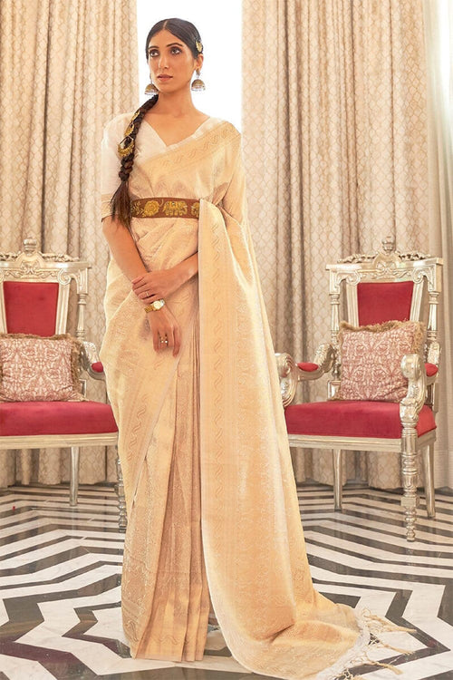 Load image into Gallery viewer, Bucolic Beige Kanjivaram Silk Saree with Forbearance Blouse Piece
